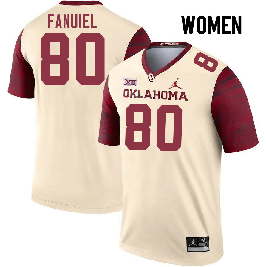 Women #80 Josh Fanuiel Oklahoma Sooners College Football Jerseys Stitched-Cream - Click Image to Close